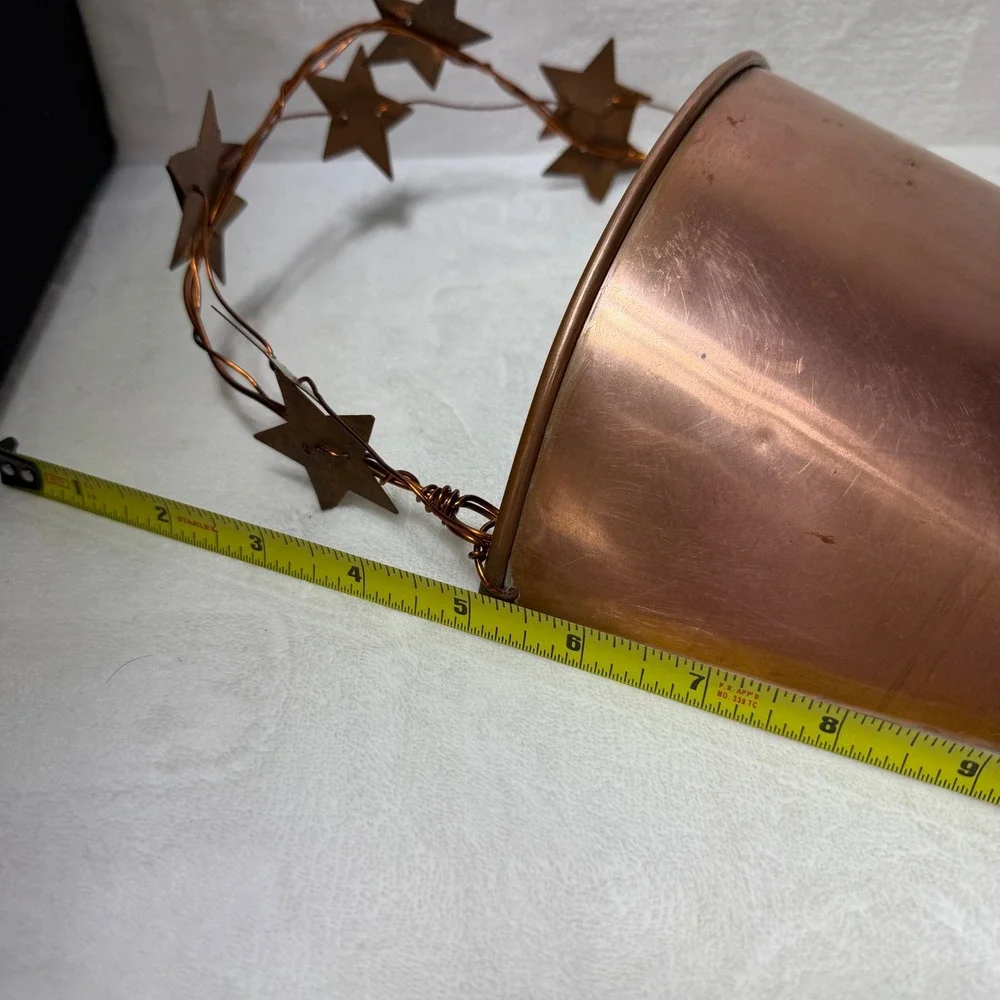 Copper Ho Ho Ho Wall Pocket Bucket‎ Christmas Decor Star Wire Handle
